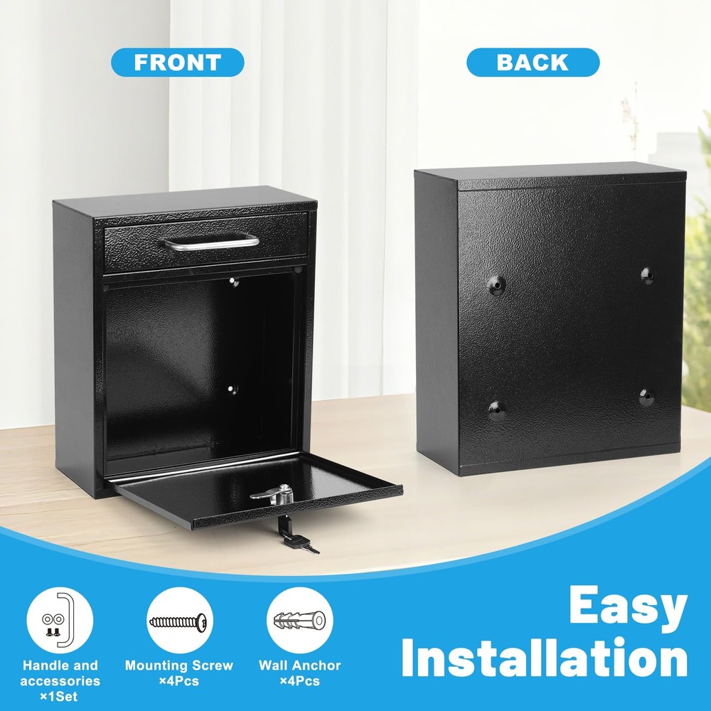 Steel Key Lock Mail Boxes for Outside, Locking L, Black