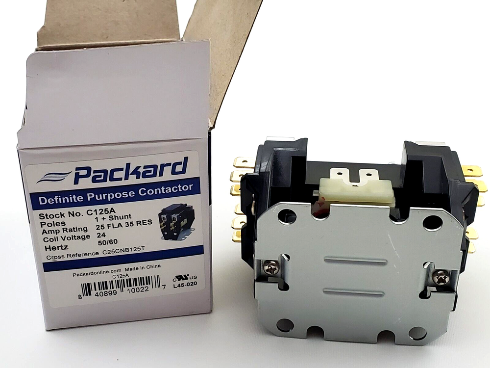 Packard C125A Definite Purpose Contactor One Pole + Shunt 25 Amp 24 Volt