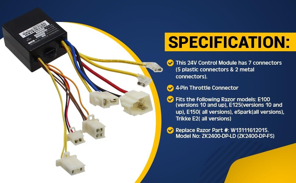 24V Controller for Razor E100 Scooter - Control Module with 7 Connectors (4