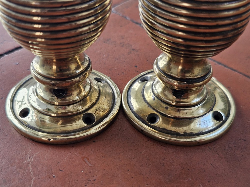 Antique original brass beehive mortice lock door knobs