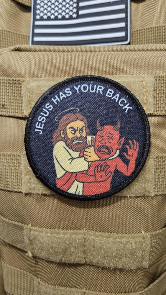 Jesus has your back meme funny patch 3" circle hook & loop Christian