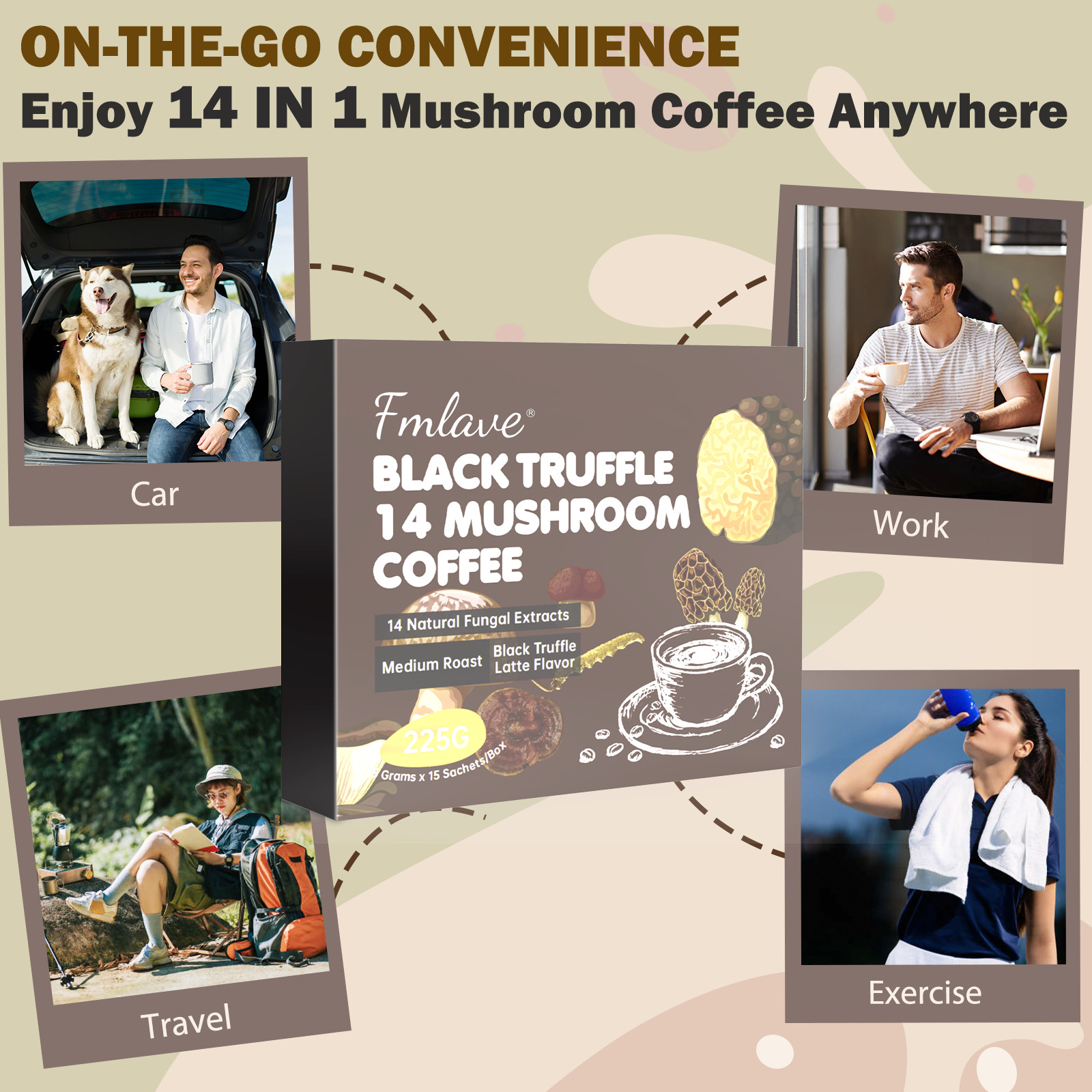 2 pack 14 Mushroom Coffee Organic Instant Coffee Brain & Energy Boost 30 sachets