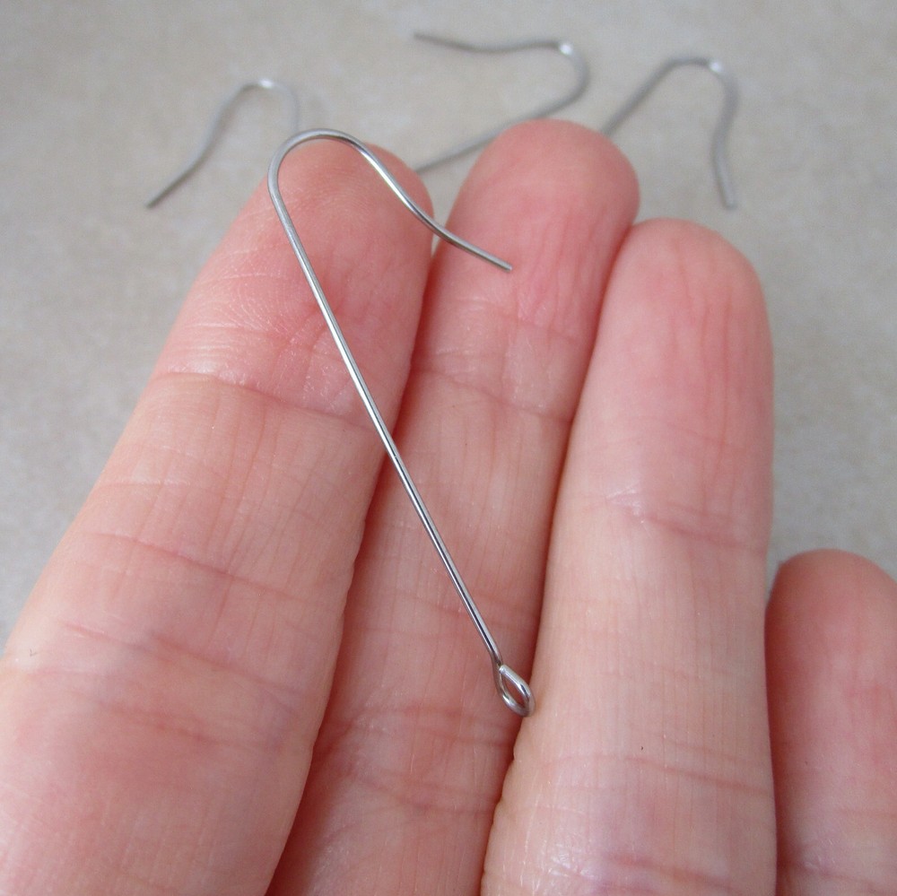 24 surgical stainless steel earring hooks 40mm perpendicular front facing loop