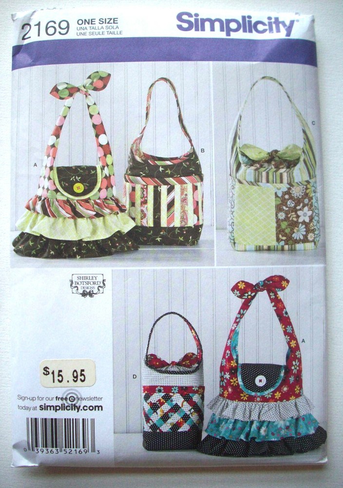 Shirley Botsford Totes Bags purses pattern 2169 UNCUT