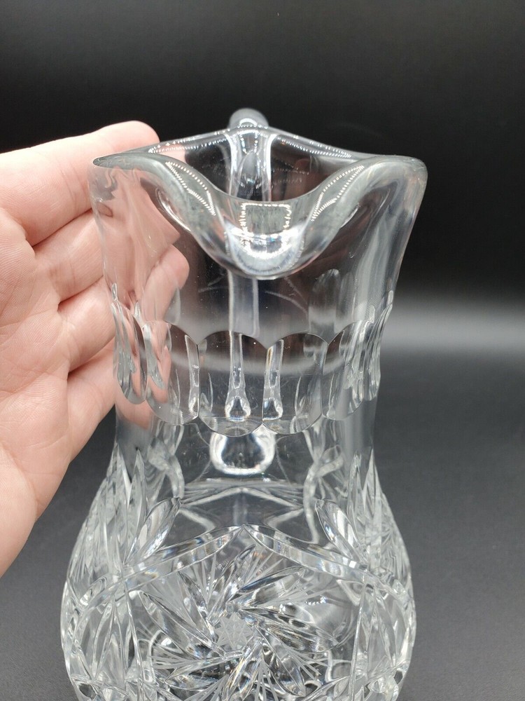 Pinwheel Cut Heavy Lead Crystal Serving Pitcher, 9" Tall