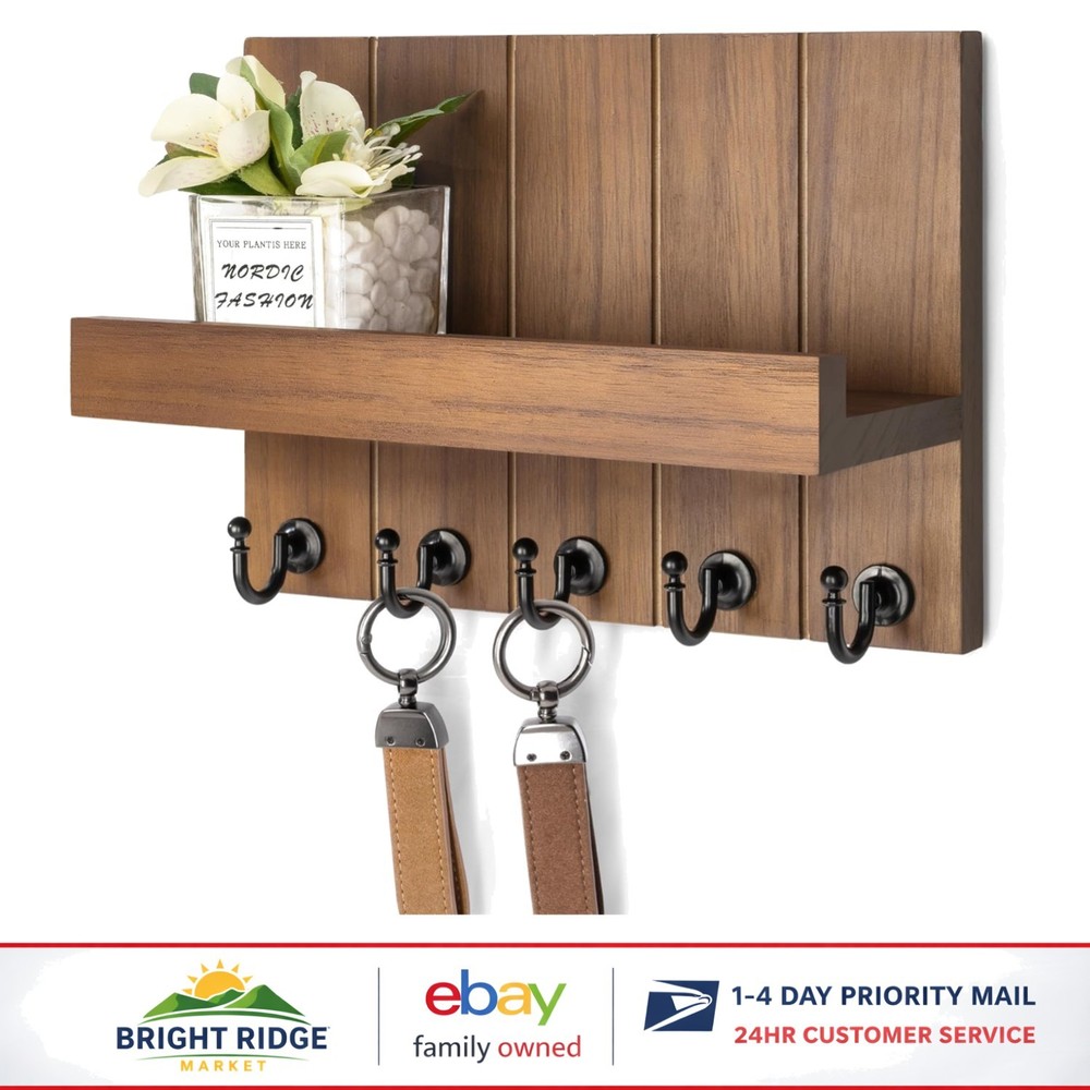 Rustic Key Holder Wall Mount with Shelf for Mail and Home Organization