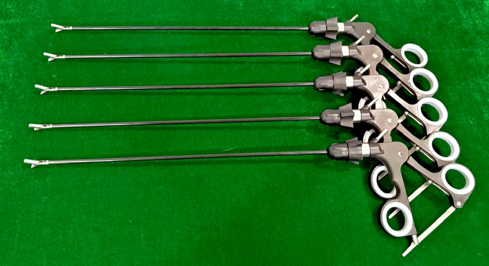 5pc Laparoscopic Biopsy /Spoon Forcep D/A 5mmx330mm with Ratchet Handle Reusable