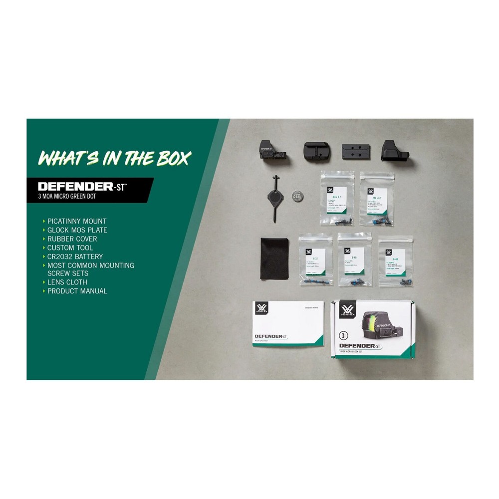 Vortex Optics Defender-ST Micro Green Dot Sight 3 MOA (Black)
