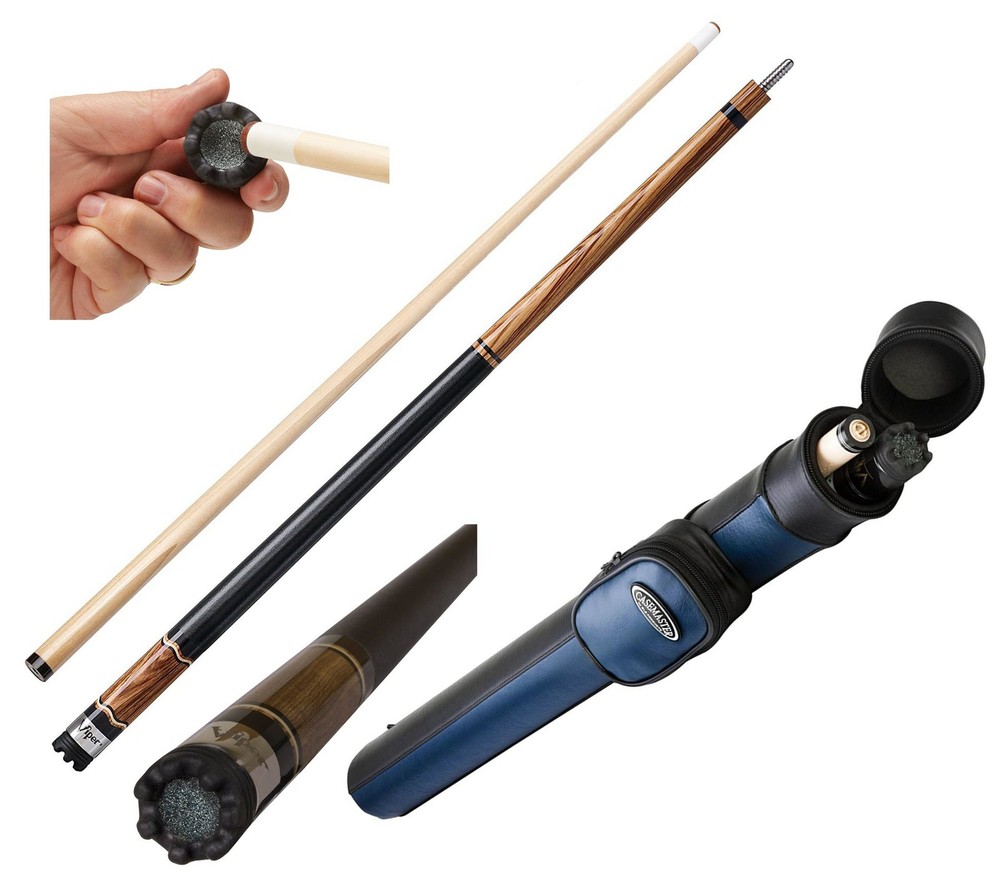58" Viper Zebrawood Pool Billiard Cue + Q-Vault Blue Cue Case