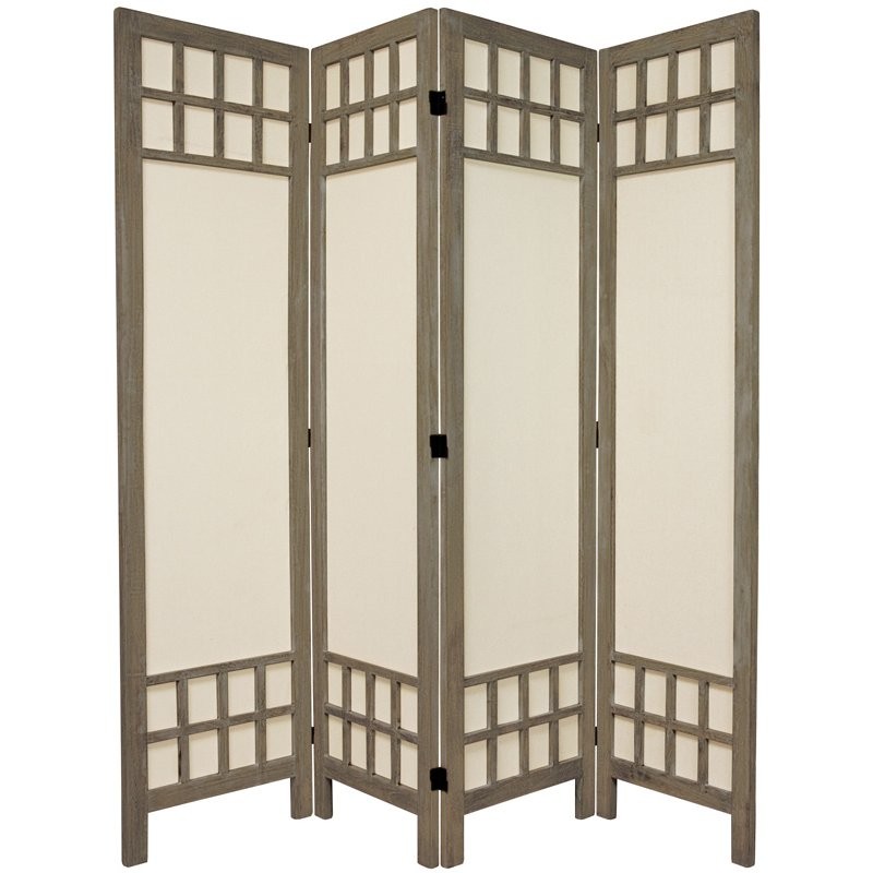 5 1/2 ft. Tall Window Pane Fabric Room Divider - Burnt Grey - 4 Panel