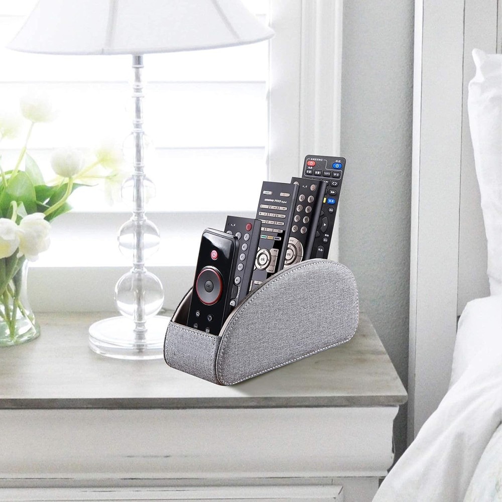 TV Remote Control Holder with 5 Compartments,Pu Leather Remote Caddy/Box/Tray Be