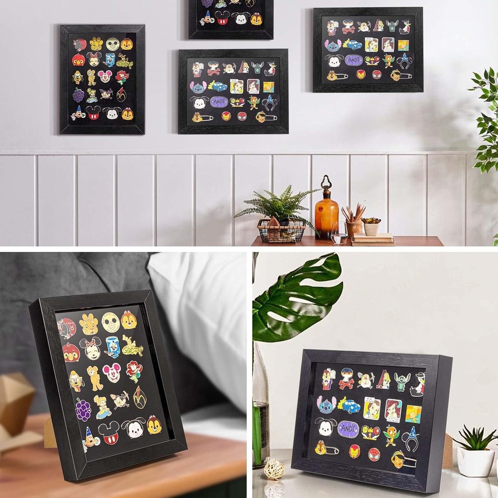 Enamel Pin Display Frame, 7x9 Shadow Box for Wall and Tabletop Mount, Pin Col...