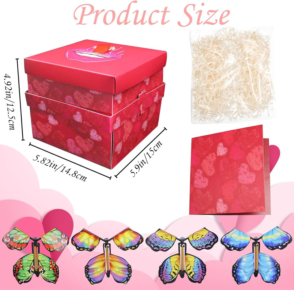 Butterfly Explosion Gift Box,Two-Layer Flying Butterfly Surprise Box Contains 6