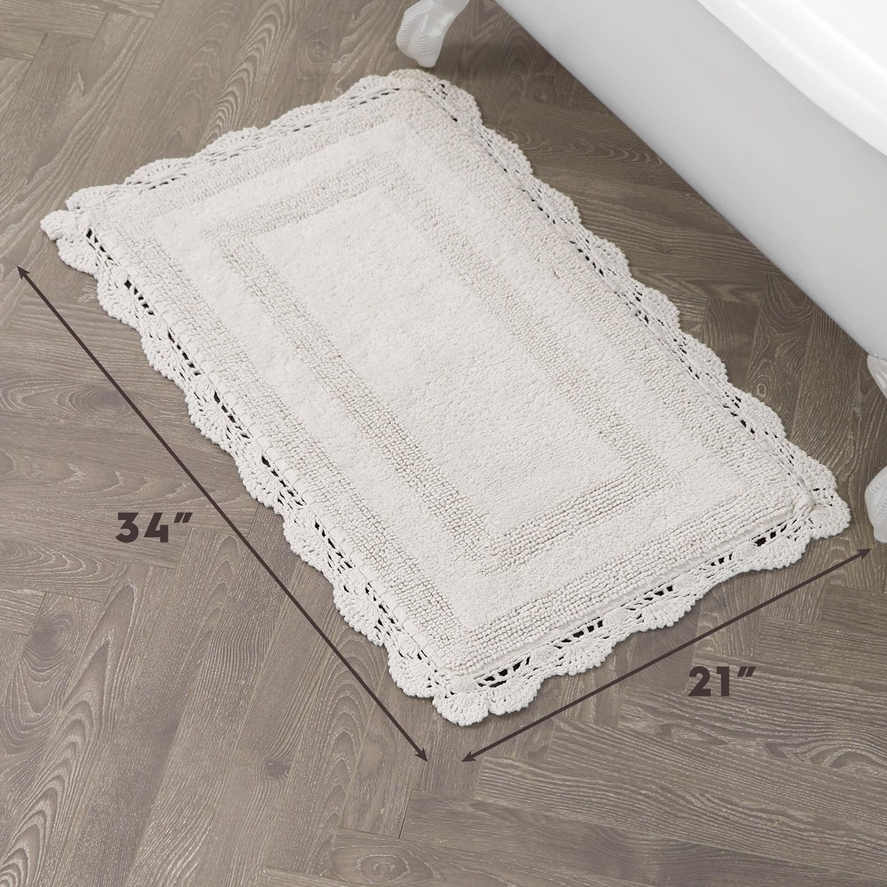 Absorbent Bath Mat Reversible Crochet Soft and Plush Bathroom Mat 100% Cotton...