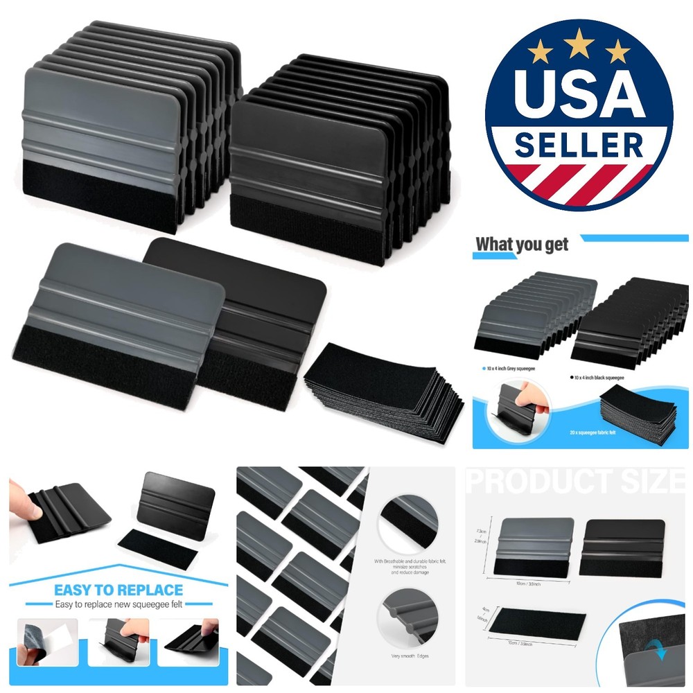 Durable Black & Grey Vinyl Squeegee Set with Felt Edges - 20 Count for Easy Use