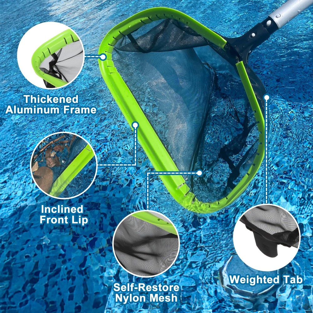 Pool Cleaning Kit Leaf Skimmer Net 17.5inch Brush 10.5FT Pole