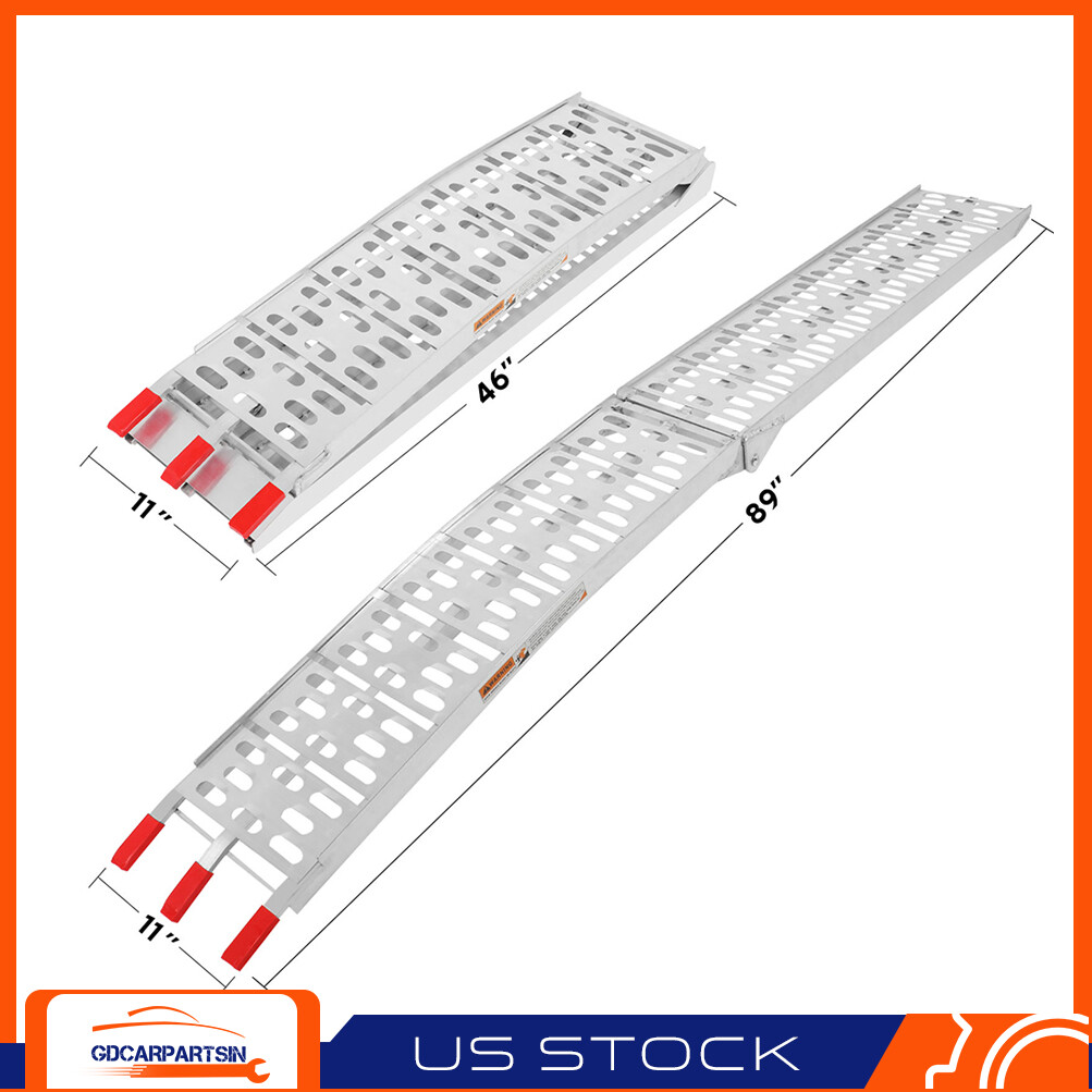 Pair 7.5 ft Aluminum Arched Motorcycle ATV/UTV Truck Lawn Folding Loading Ramps