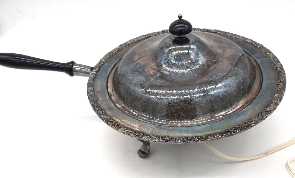 Vtg Webster Wilcox Electric Silverplate Footed Covered Warming Buffet Server