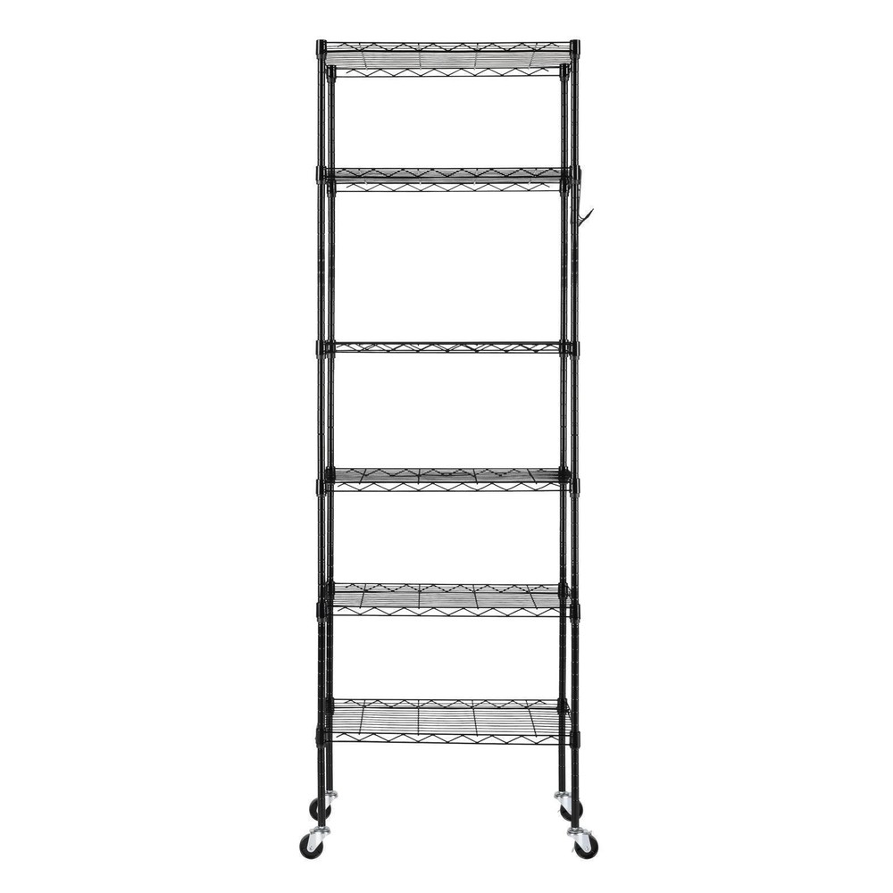 65" Adjustable Rolling Storage Rack 6-Tier Wire Shelving Unit with Hanging Hooks