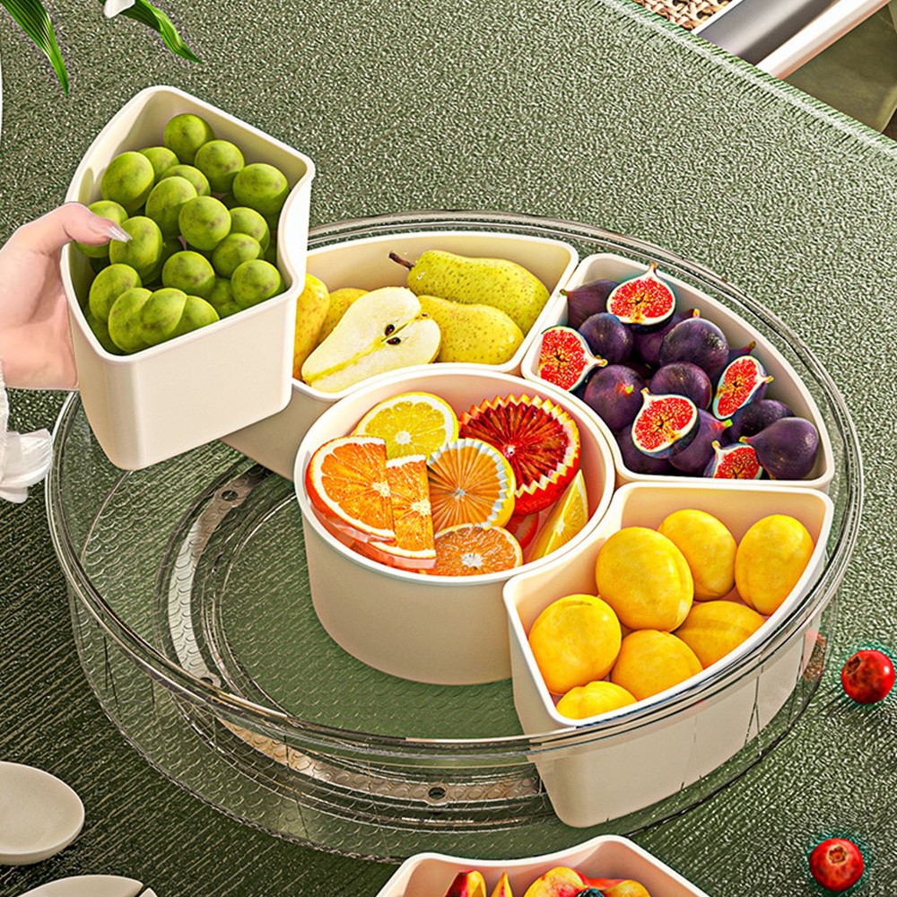 6 Compartment Compact Rotating Snack Tray Storage Container 360° Rotatable