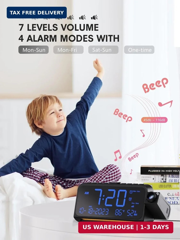 Mesqool Projection Alarm Clock for Bedroom Ceiling, Digital Clock Projector with