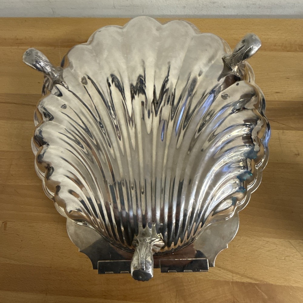 Vtg Sheffield Silver Plated Clam Shell Serving Dish - Scallop - 11” X 11” - LOOK