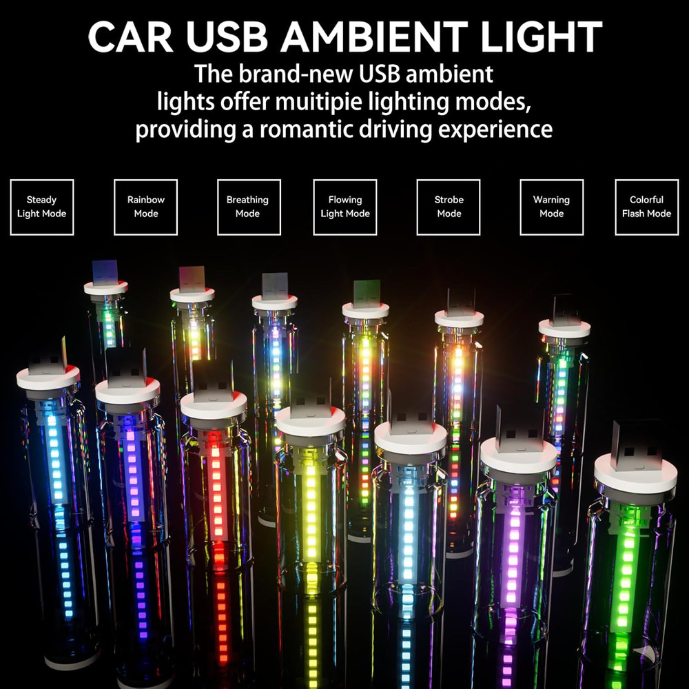 4 PCS USB Night Light, Touch Dimmable Mini USB LED Car Interior Ambient Lights,