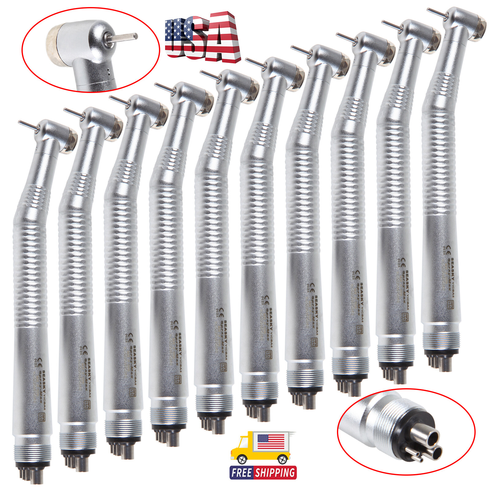 10 Pcs Seasky Dental High Speed Turbine Handpiece Push 4Hole Fit NSK PANA MAX CE