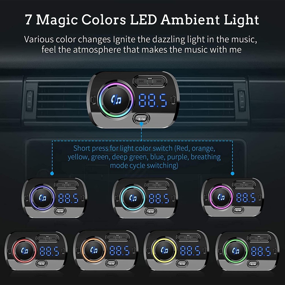 Arestech FM Transmitter Bluetooth 5.0 Hands-Free Car Kit with Quick Small