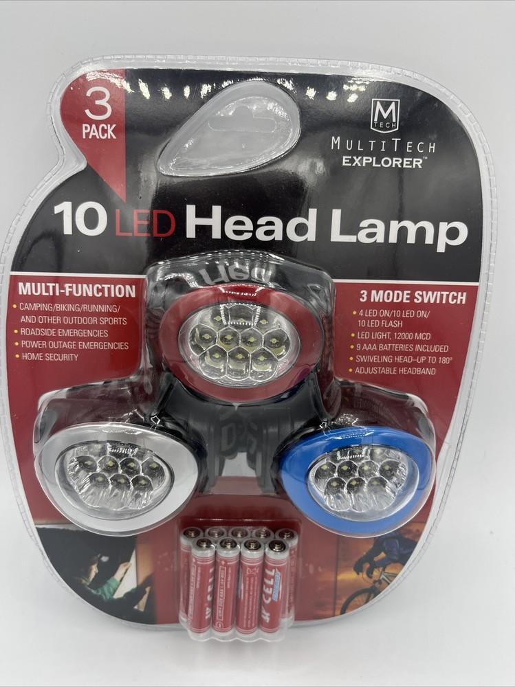 Three Pack 10 LED Head Lamp, Brand NEW Multi Function 3 Mode Switch