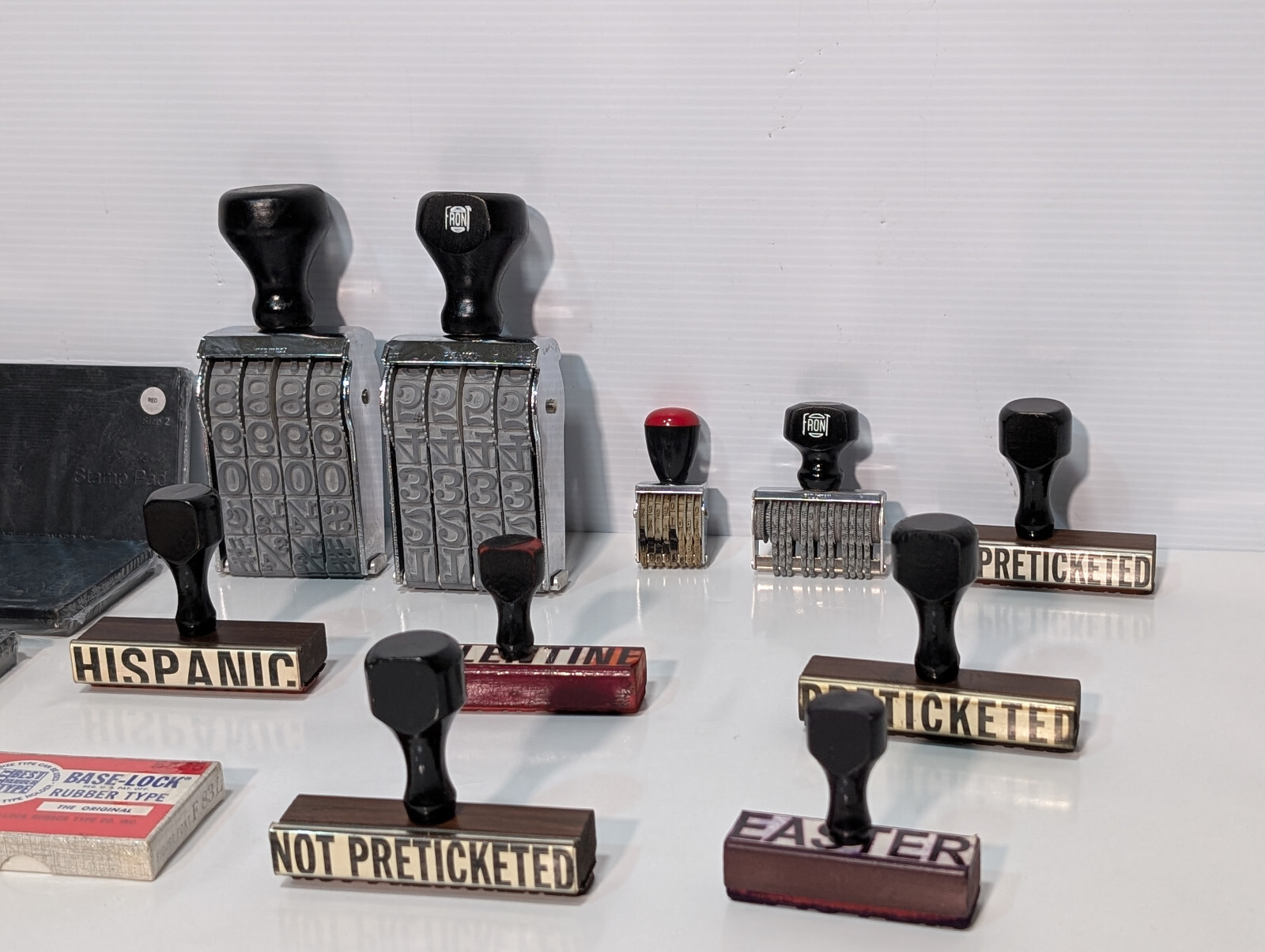 Lot of 25: Assorted Commercial, Retail, Stamps, Stamp Pads, Band, Type Font