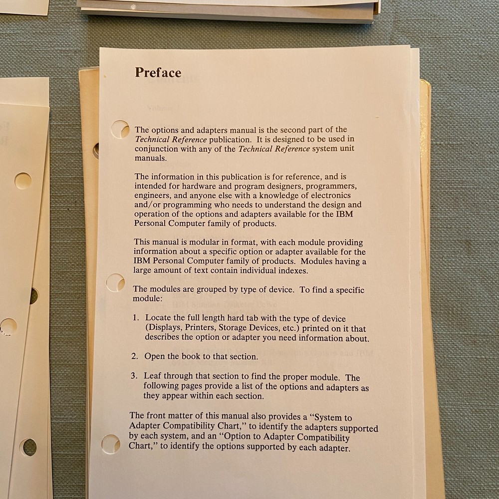 IBM PC Hardware Reference Library Technical Reference Options Adapters Vol 1 & 2