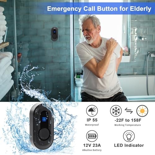 Wireless Caregiver Pager System - 500ft Range, LED Display, 6 Waterproof Buttons