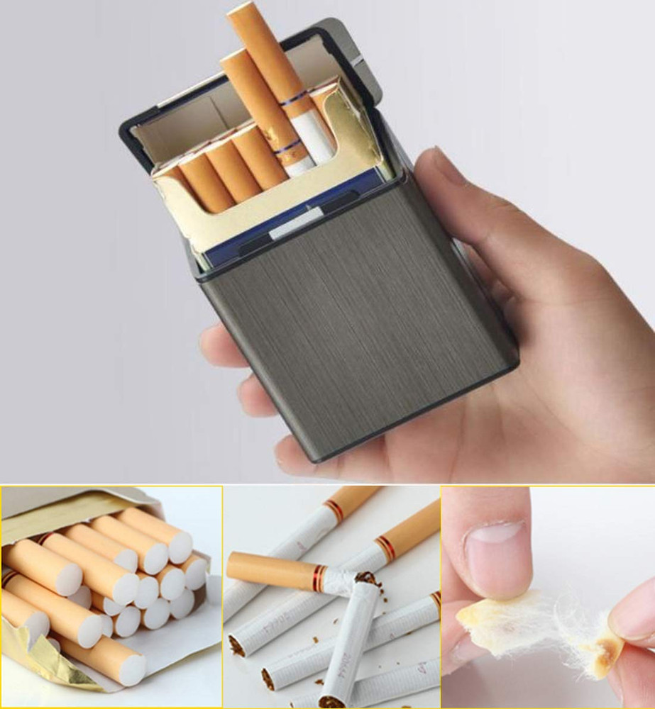 Cigarette Case Brushed Metal Cigarette Case with Magnetic Switch Flip Closure...