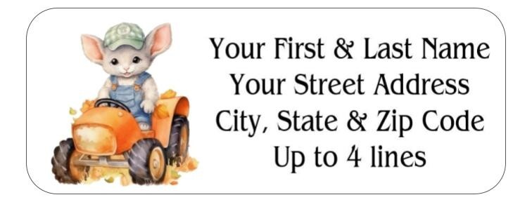 150 Farmer Mouse on Tractor Mailing Return Address Labels Personalized