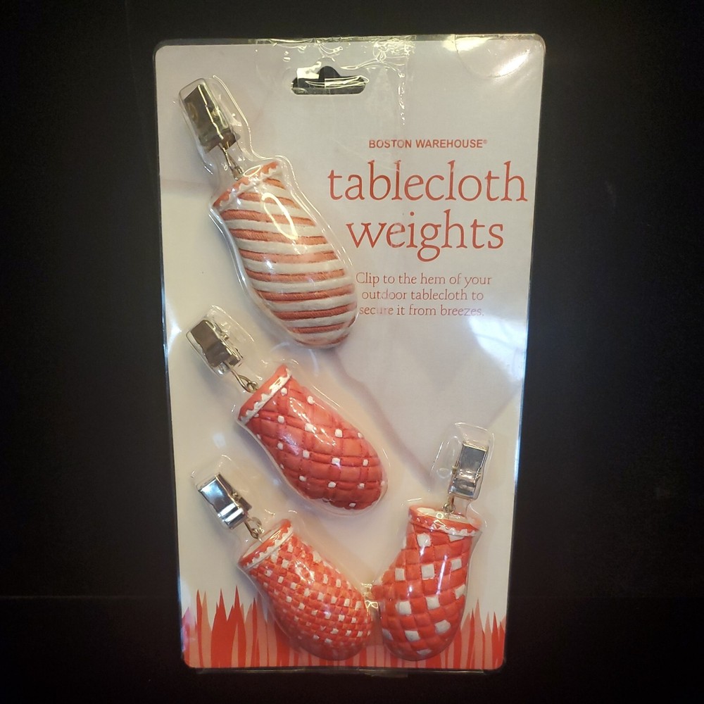 Pinic Tablecloth Weights. 4 Kitchen Gloves.