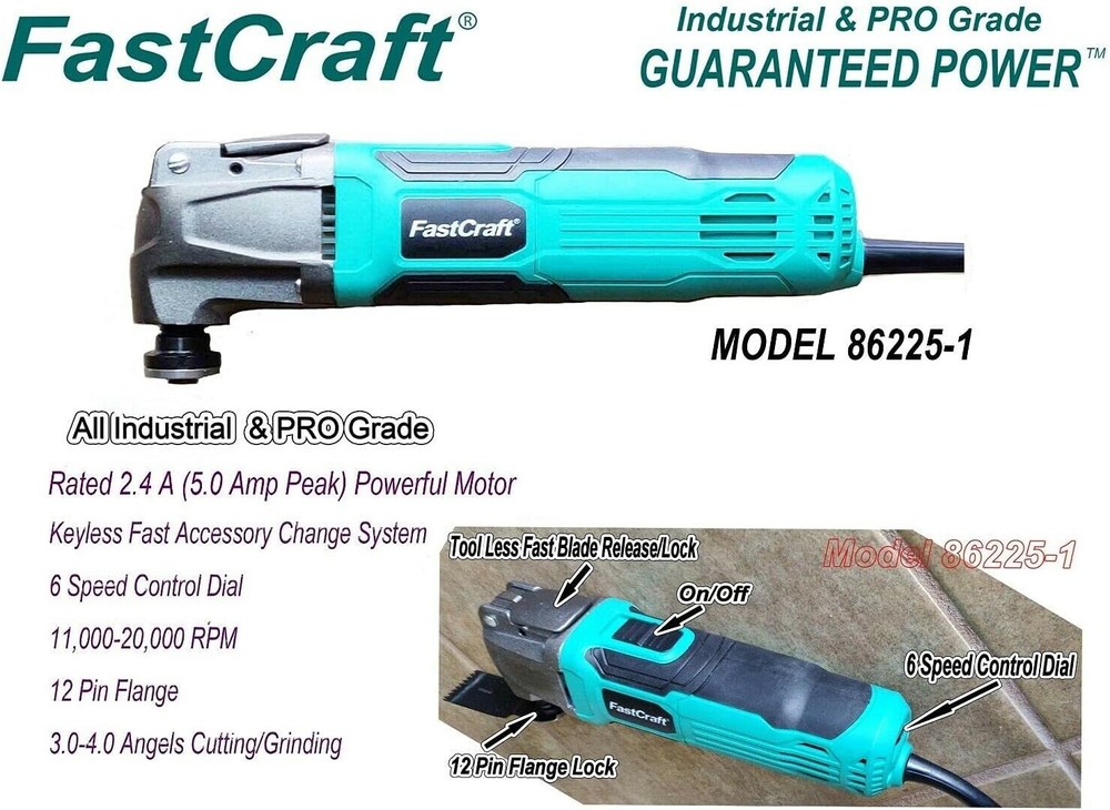 FastCraft Oscillating Multi Tool GUARANTEED POWER + 3 Oscillating Saw Blades
