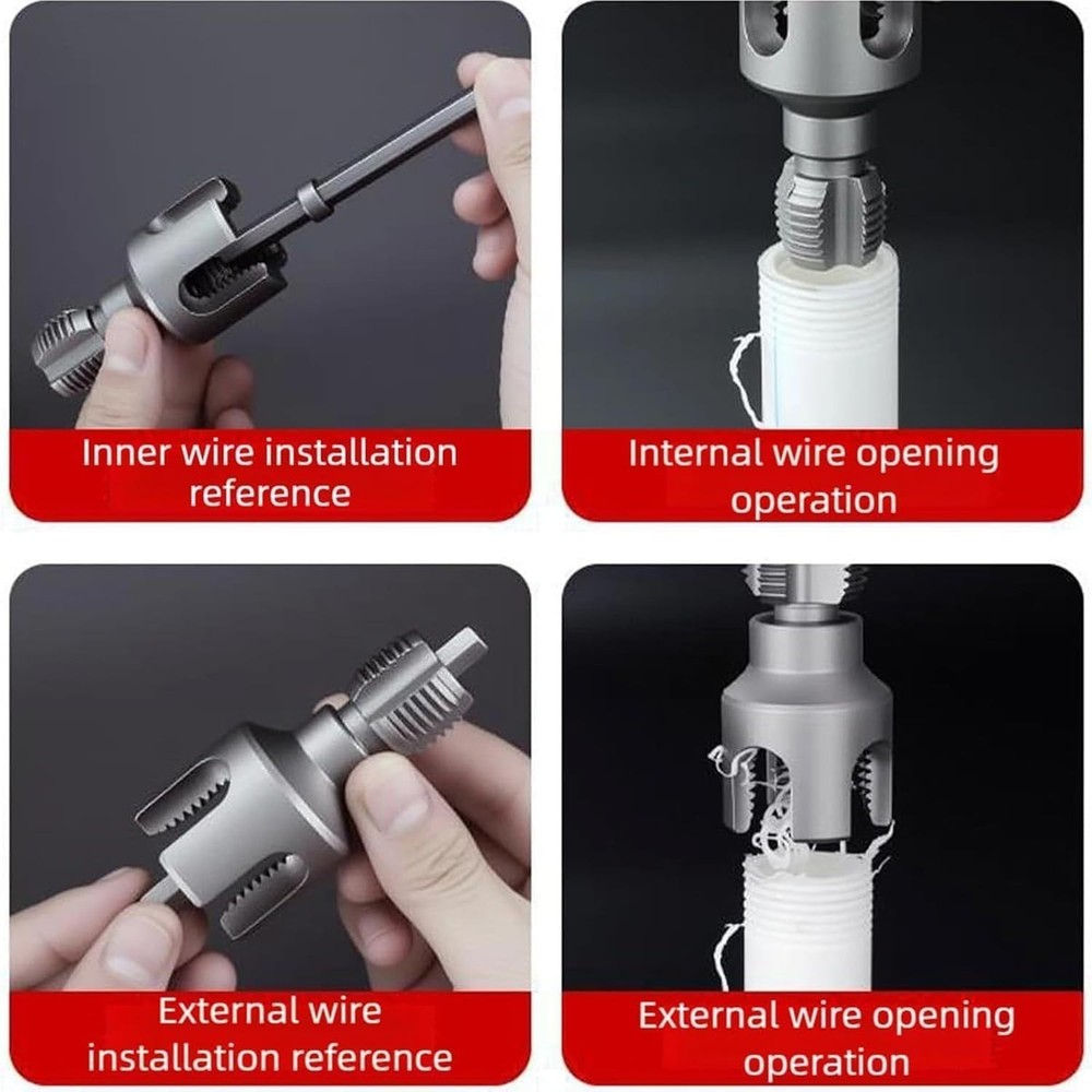 2Pcs 1/2''&3/4'' Water Pipe Integrated Internal & External Pipe Threading Tool~~