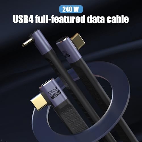 Short USB C Cable, 240W C to C 0.4FT Right Angle Cable (Inward)