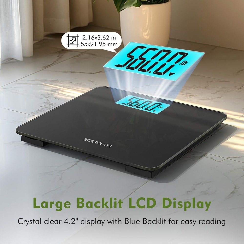 ZOETOUCH 560 lb Digital Bathroom Scale, Wide Platform Backlit LCD