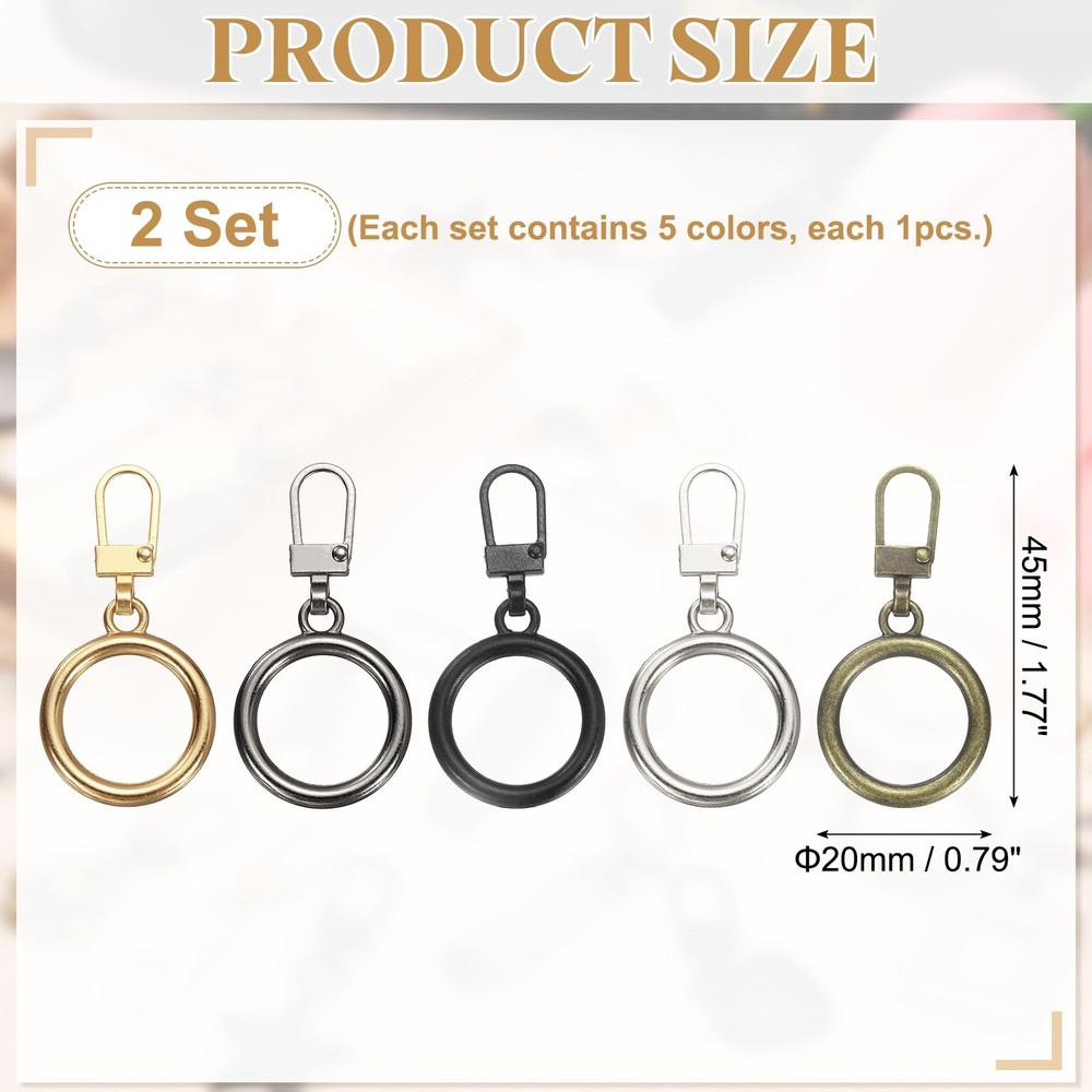 2Set Zipper Pull Replacement, Round Detachable Tiny Zipper Slider, 5 Color