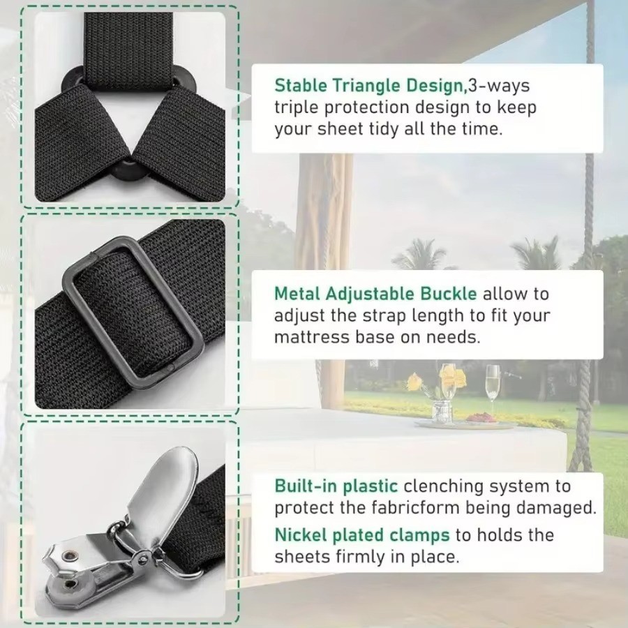 4pcs Black Anti-Slip Triangular Fixator Adjustable Elastic Bed Sheet Holder
