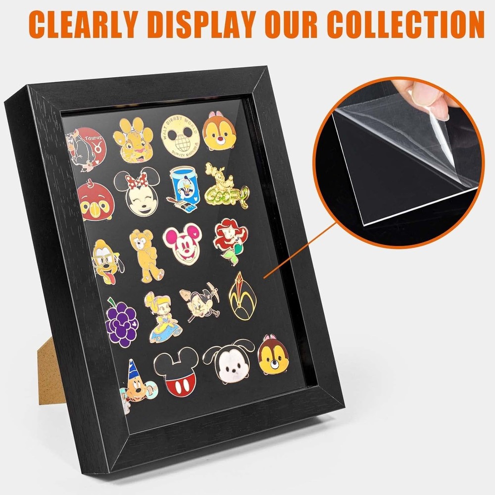 Enamel Pin Display Frame, 7x9 Shadow Box for Wall and Tabletop Mount, Pin Col...