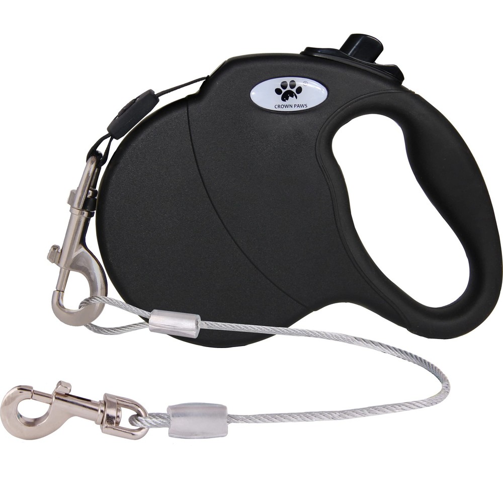 Black 16ft Retractable Dog Leash, Large, 110 lbs, Chew Proof Wire Extender