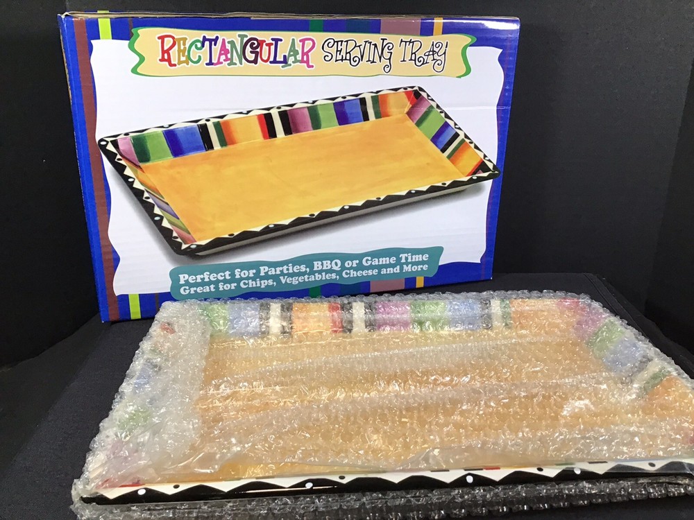 Ceramic Appetizer Rectangle Serving Tray Southwestern Rainbow Yellow  15"x10"