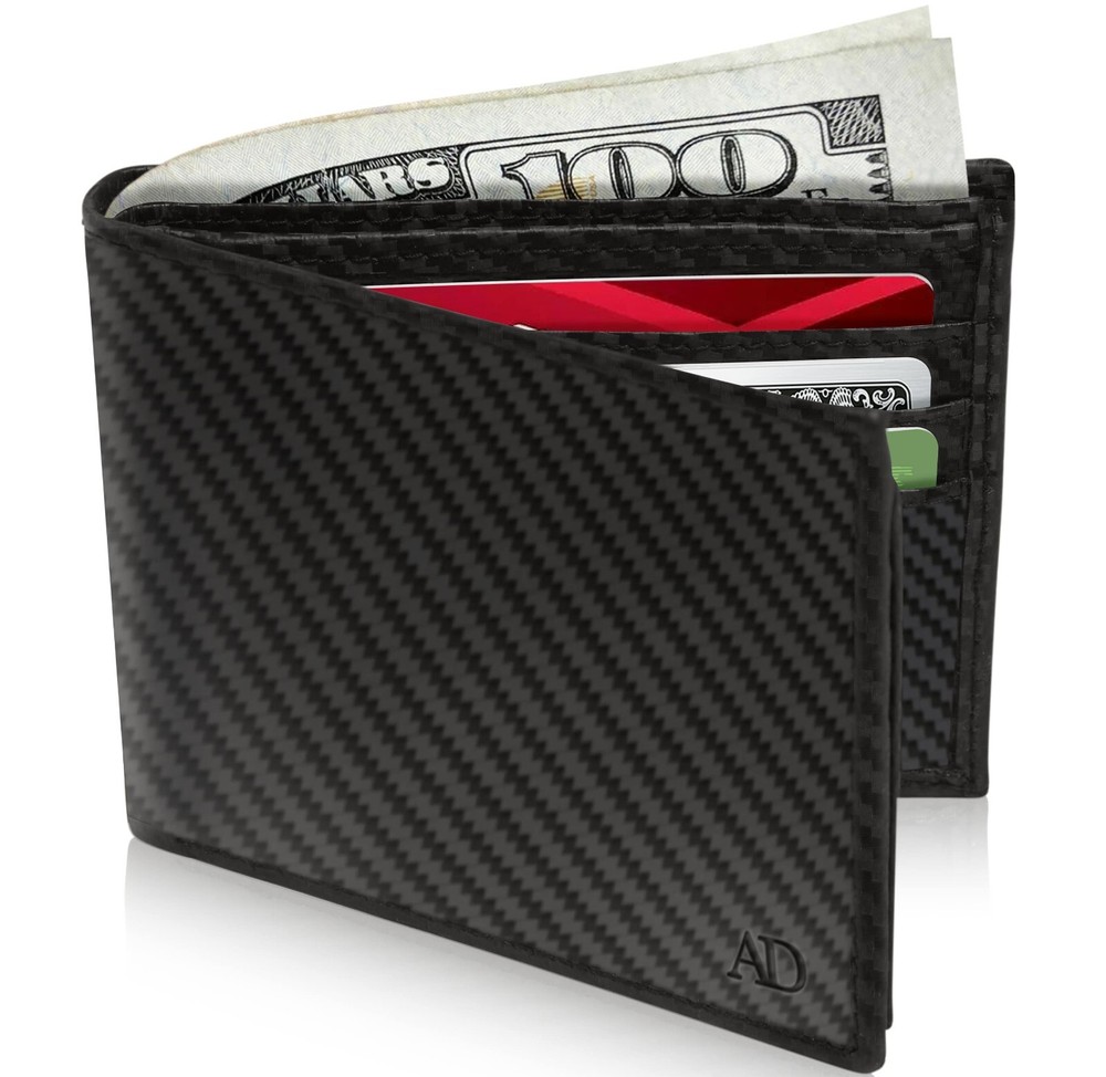 Genuine Leather Slim Bifold Wallets For Men With Flip-Up ID Window RFID Blocking