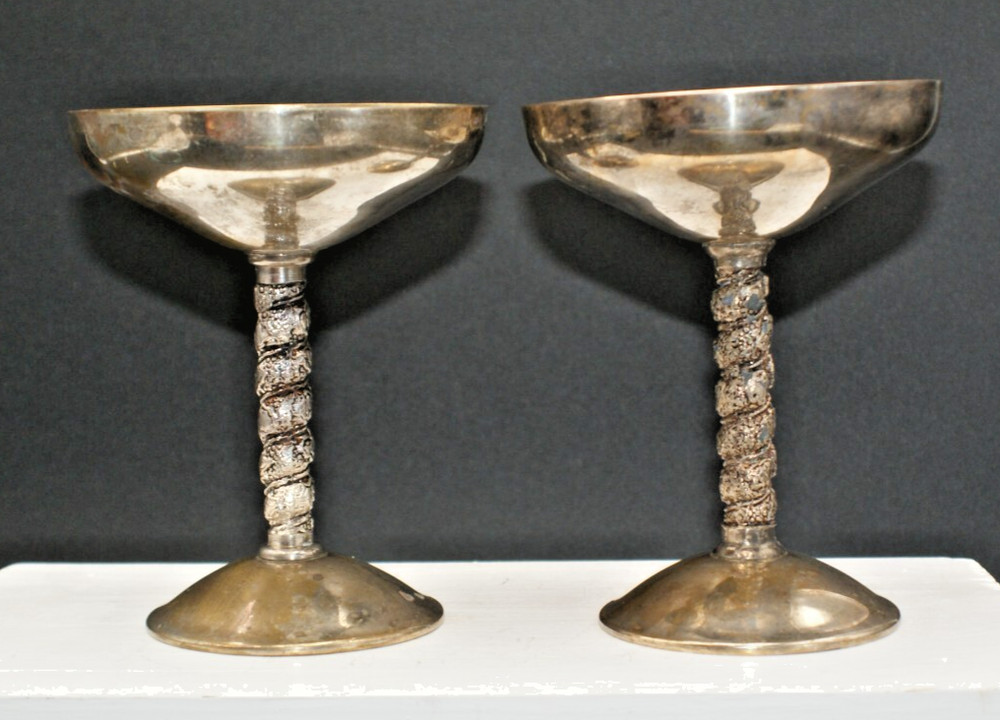 Vtg PAIR Valero EPB Silver Spain Gothic WEDDING GOBLETS Champagne Stem Cups