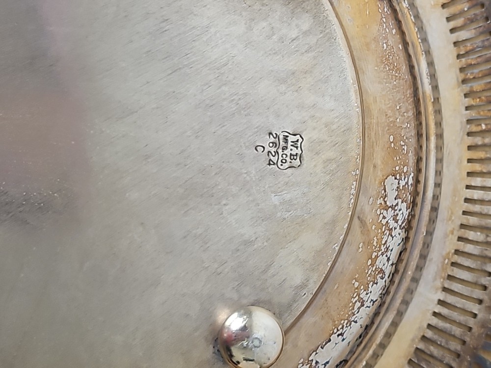 W.B. Mfg Co. Silverplate Lidded and Footed Bowl Pierced Openwork 10"