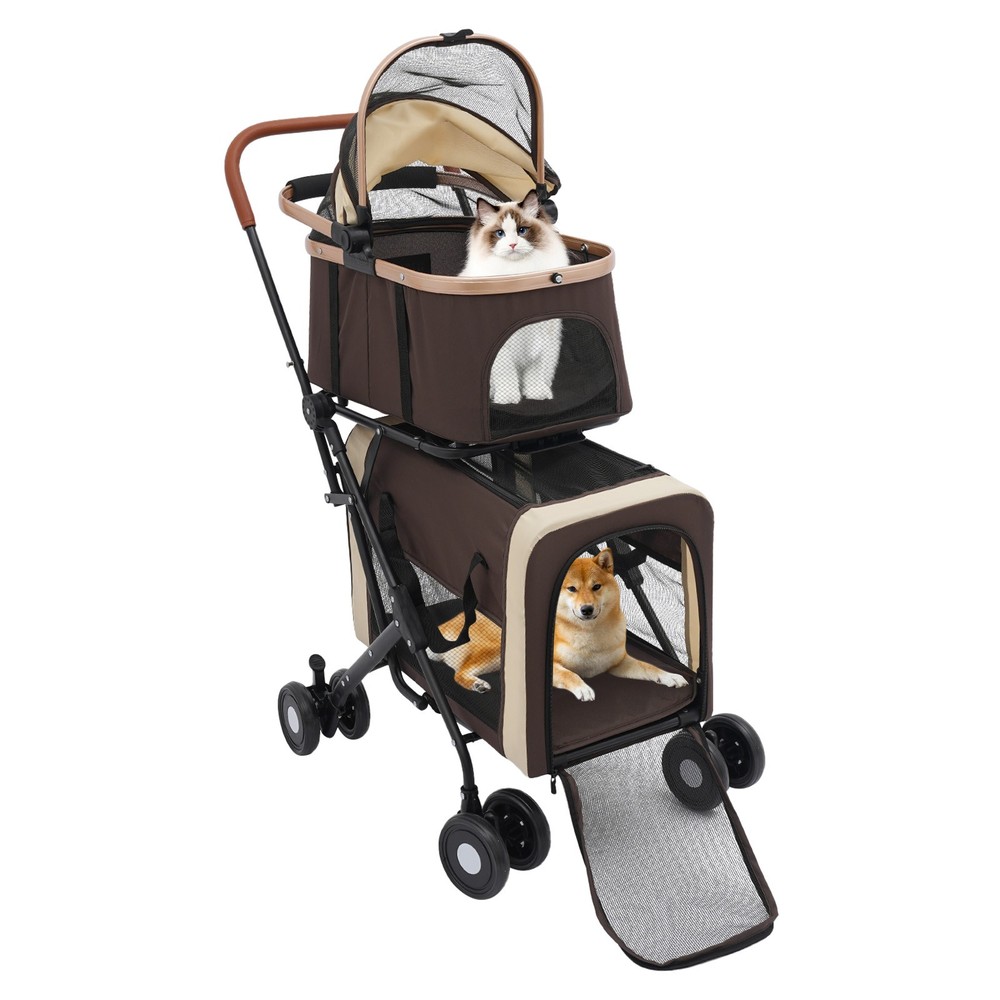 Dog & Cat 2-tier Pet Stroller, Foldable Pet Stroller for Small & Medium Dogs