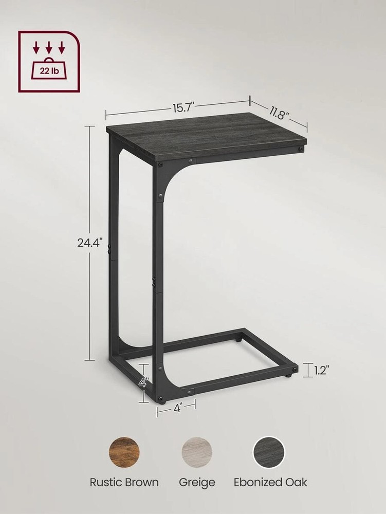 2-Piece C-Shaped End Table Small Sofa Side Table Metal Frame for Living Room